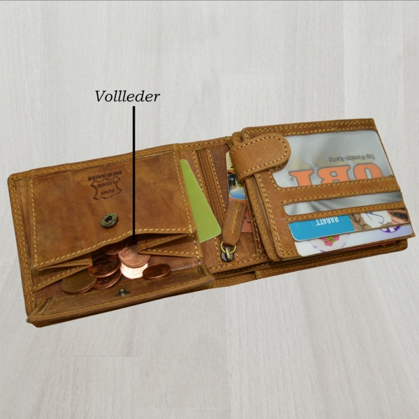 Wild Things Only Ledergeldbörse Rustikales Design Rindleder Herren Portemonnaie mit Doppel Stepp Nähten